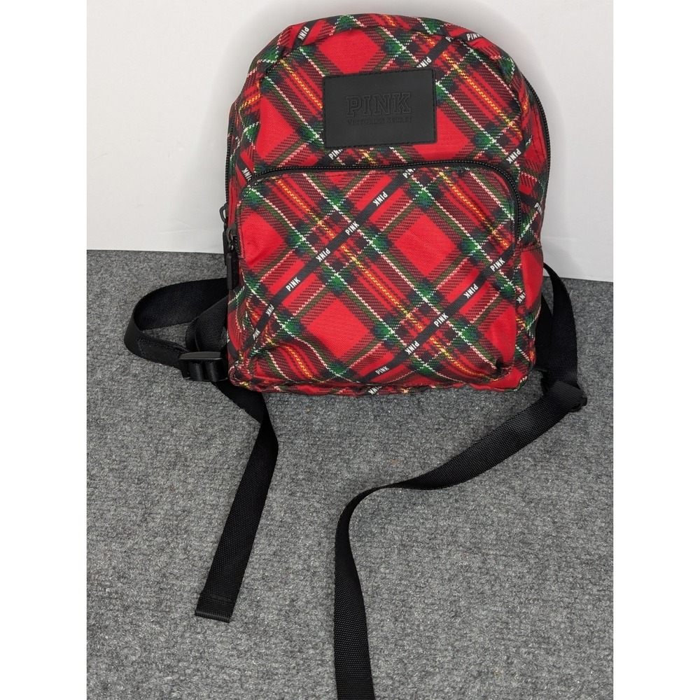 PINK Victorias Secret Red Plaid Mini Backpack 3 Pockets